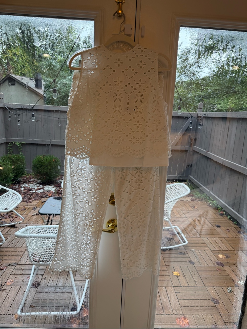 Veronica Beard White Eyelet Matching Crop Top & Ankle Pants